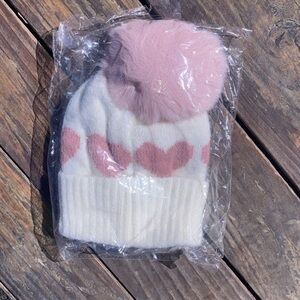 Baby Pink Winter Heart Beanie